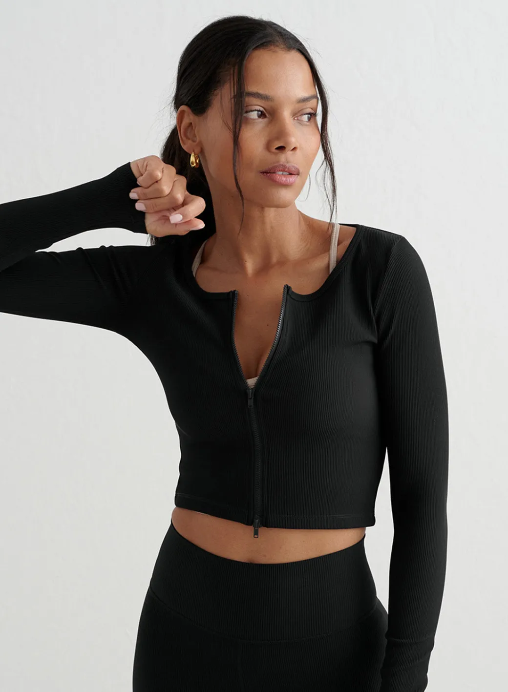 Ribbed Performance Zipped Cardigan>AIM’N Outlet