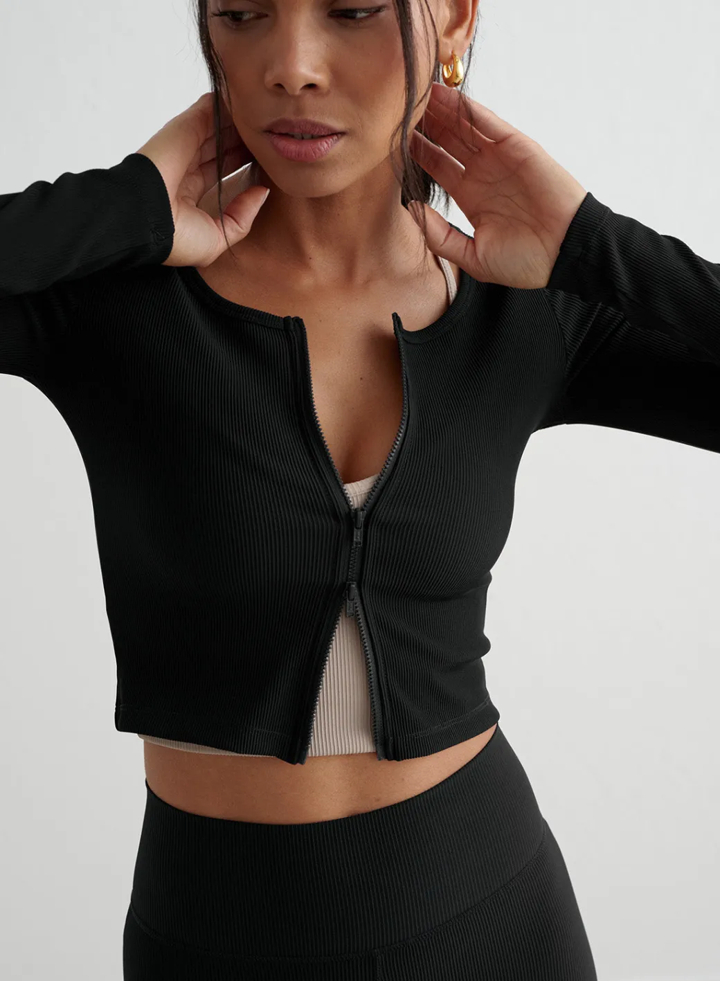 Ribbed Performance Zipped Cardigan>AIM’N Outlet