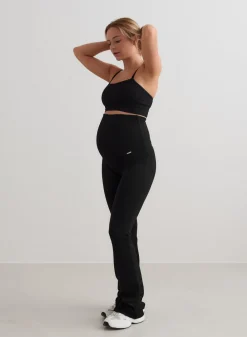 Black Ribbed Seamless Flare Maternity Tights><noscript><img width=