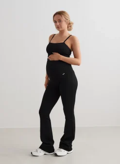 Black Ribbed Seamless Flare Maternity Tights><noscript><img width=
