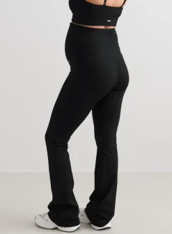 Black Ribbed Seamless Flare Maternity Tights><noscript><img width=