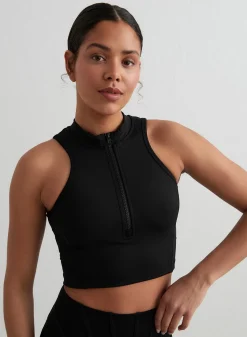 Black Sculpting Racer Front Zip Top>AIM’N Sale