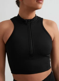 Black Sculpting Racer Front Zip Top>AIM’N Sale
