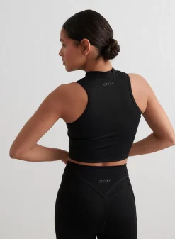 Black Sculpting Racer Front Zip Top><noscript><img width=