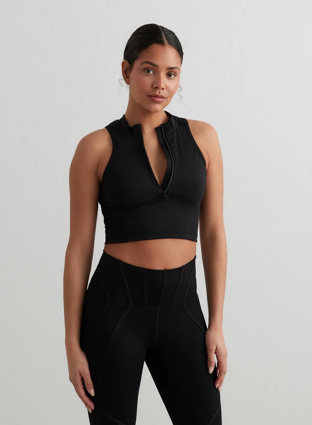 Black Sculpting Racer Front Zip Top>AIM’N Sale