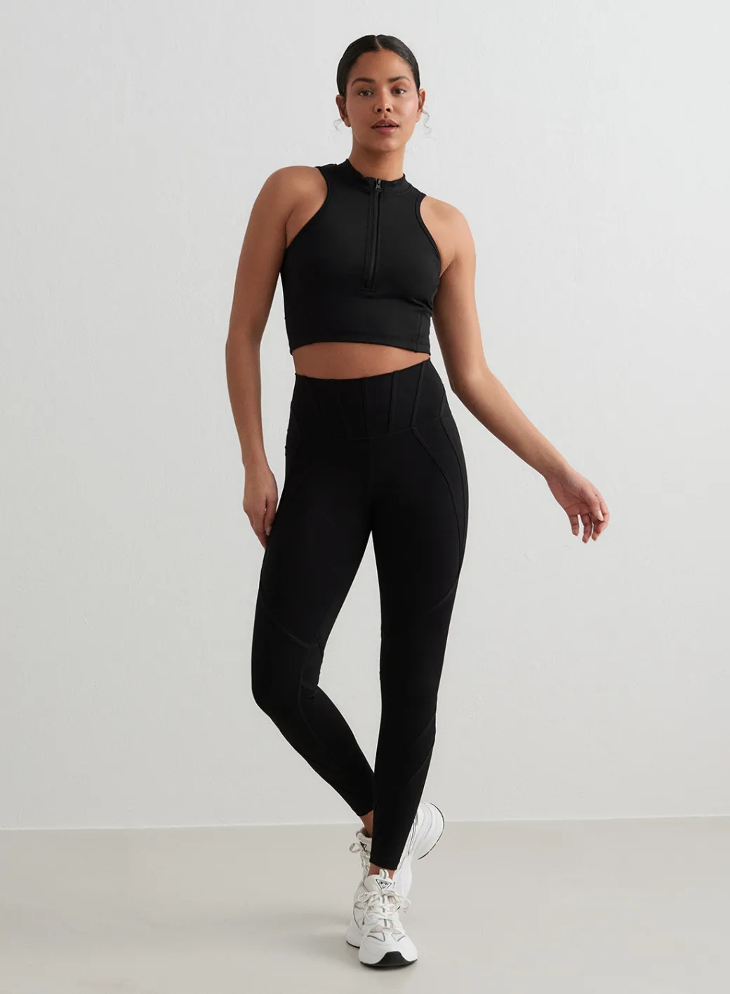 Black Sculpting Racer Front Zip Top>AIM’N Sale