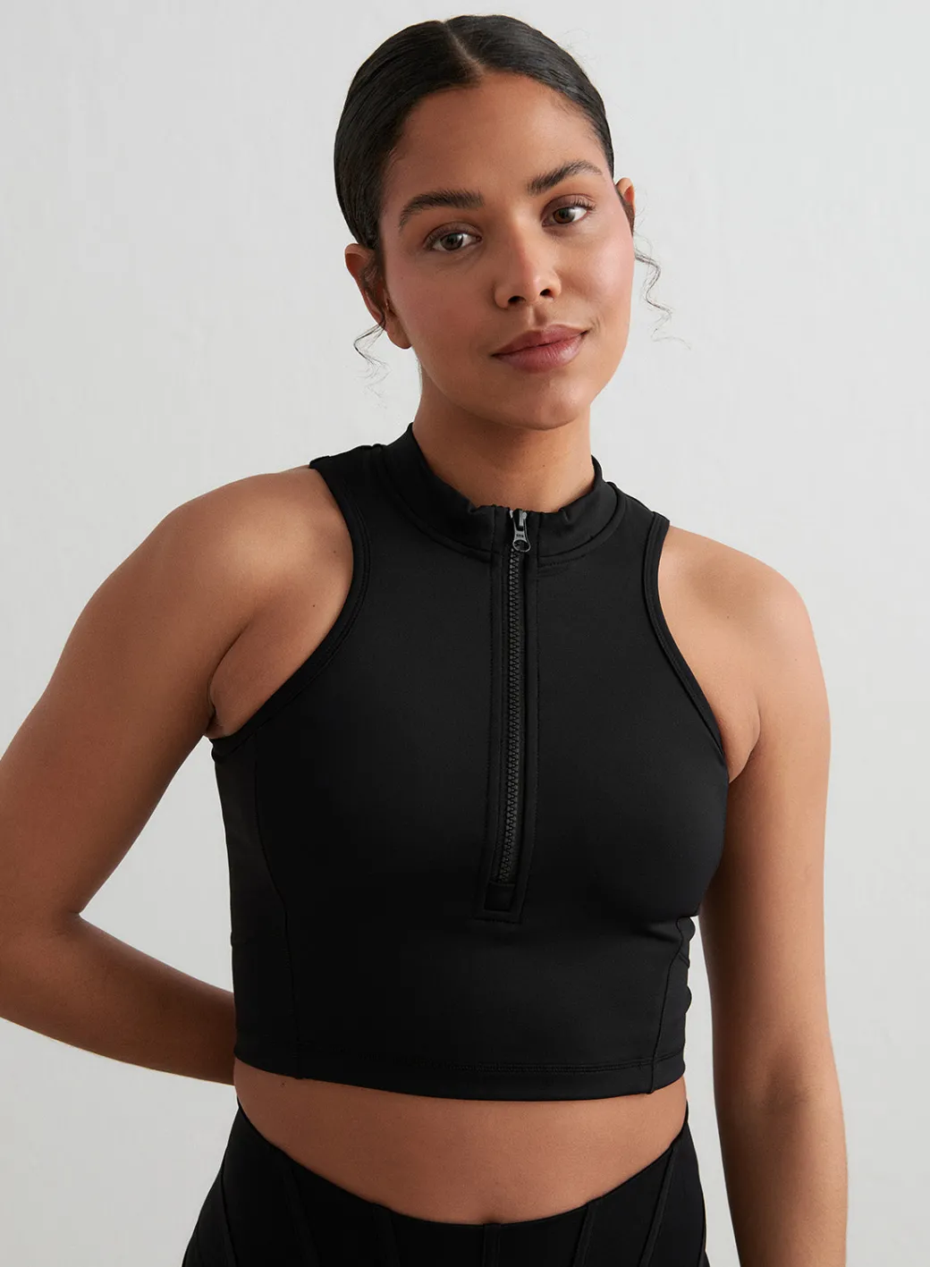 Black Sculpting Racer Front Zip Top>AIM’N Sale