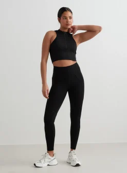 Black Sculpting Racer Front Zip Top><noscript><img width=