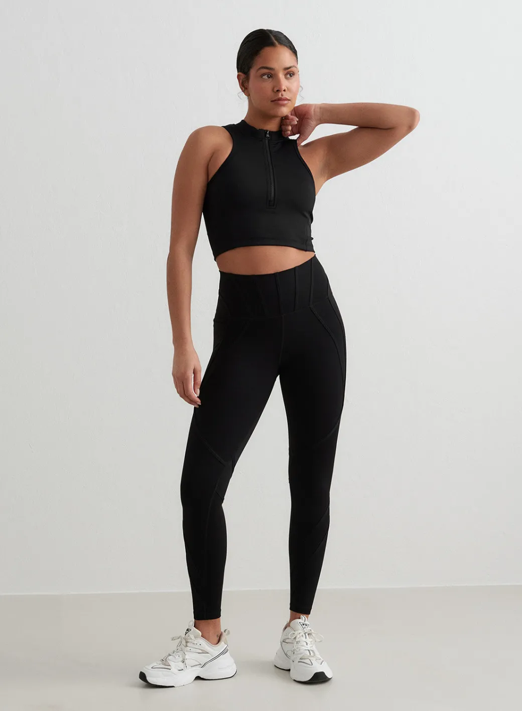 Black Sculpting Racer Front Zip Top>AIM’N Sale