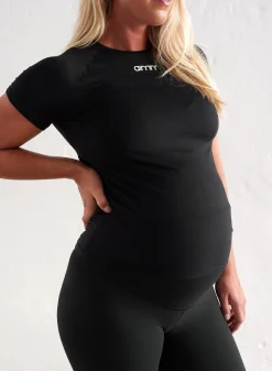Black Soft Basic Maternity Short Sleeve>AIM’N Hot