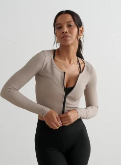 Ribbed Performance Zipped Cardigan>AIM’N Online
