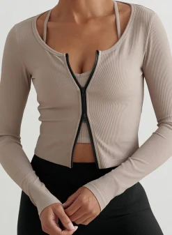 Ribbed Performance Zipped Cardigan><noscript><img width=