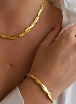 Gold Waterproof Braid Necklace><noscript><img width=
