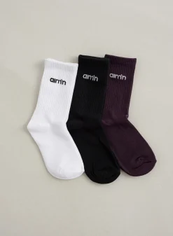 Midnight Plum Young Aim'n Logo Socks 3-pack>AIM’N