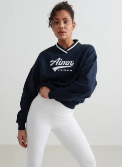Navy Pitch V-neck Sweatshirt><noscript><img width=
