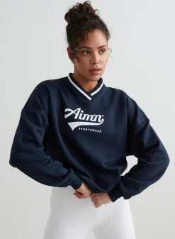 Navy Pitch V-neck Sweatshirt><noscript><img width=