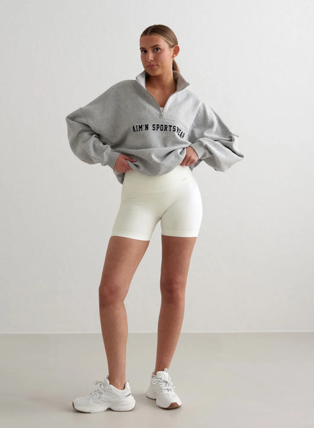 Off-White Ribbed Midi Biker Shorts>AIM’N Sale