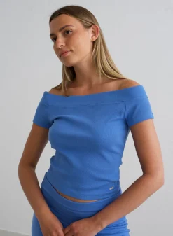 Ease Ribbed Off-shoulder Top><noscript><img width=