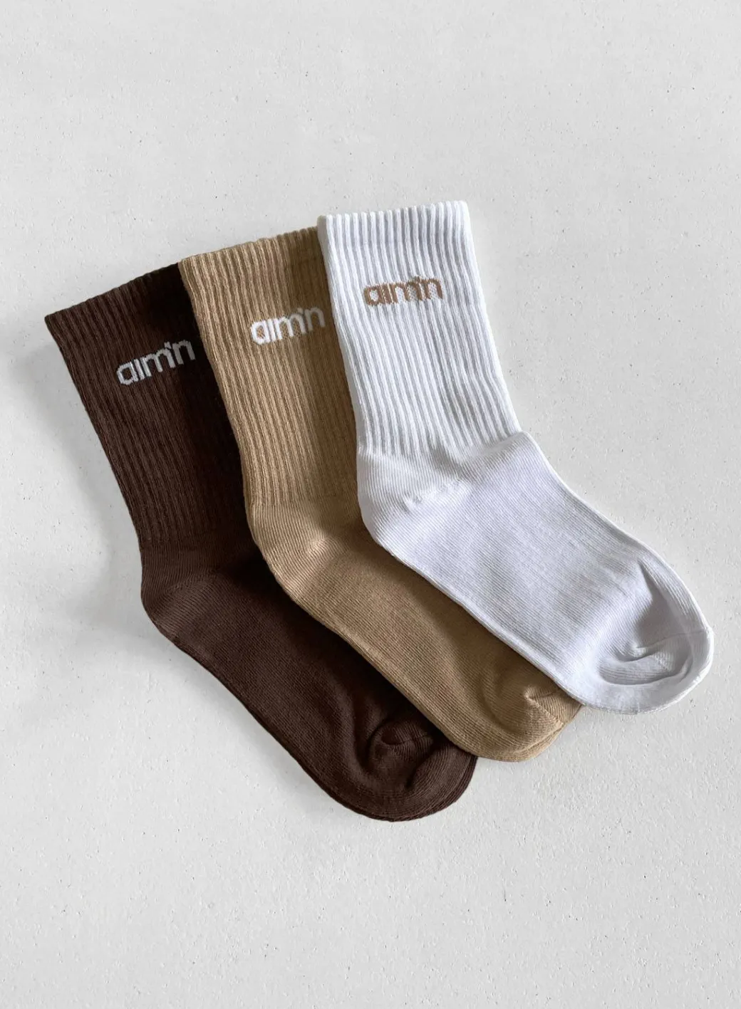 White/Beige/Macchiato Aim'n Logo Socks 3-Pack>AIM’N Clearance